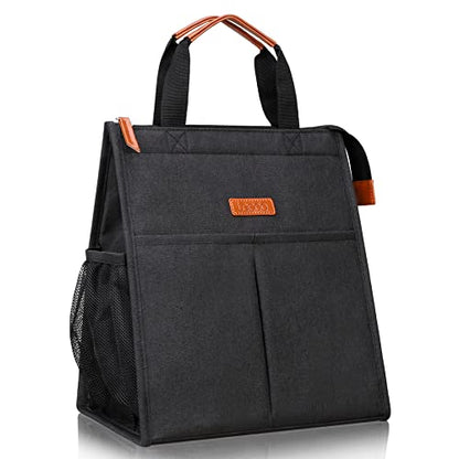 Lacdo Lunch Bag for Women Men Insulated Lunch Tote Bags Waterproof Reusable Lunch Box Soft Cooler with Pockets for Work Travel Picnic, Black - color: Black
