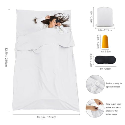 Sleeping Bag Liner,Travel Sheet & Adult Sleep Sack, Camping Sheets Travel Sleep Sack for Backpacking,Hotels & Hostels -Lightweight Single &Double Travel Sheet Camping Sheets - color: Single White