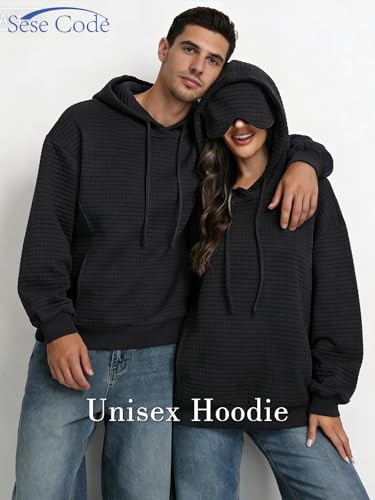 SeSe Code Hoodie With Eye Mask Waffle Hooded Sweatshirts Womens Travel Airplane Sleep Hoodies Mens Oversized Pullover - color: Black, size: Small