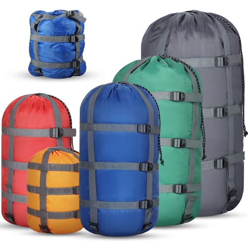 5 Pack Compression Stuff Sack 5 Assorted Size Sleeping Bag Stuff Sack Ultralight Sleeping Bag Cover Space Saving Gear for Travel Outdoor Camping Hiking Backpacking - color: Classic Color