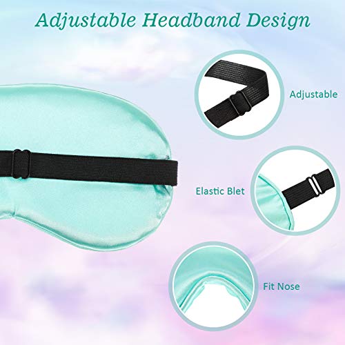 BBTO 4 Pcs Silk Sleep Eye Masks Smooth Soft Satin Eye Covers with Adjustable Strap Blindfold for Sleeping Blocking Out Lights Travel Relaxation（Light Green, Emerald, Silver, Light Pink） - color: Light Green, Emerald, Silver, Light Pink