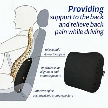 Big Hippo Lumbar Support Pillow for Car & Office Chair - Memory Foam Back Cushion for Lower Back Pain Relief, Ergonomic Back Support with Breathable Cover for Home, Truck, Wheelchair