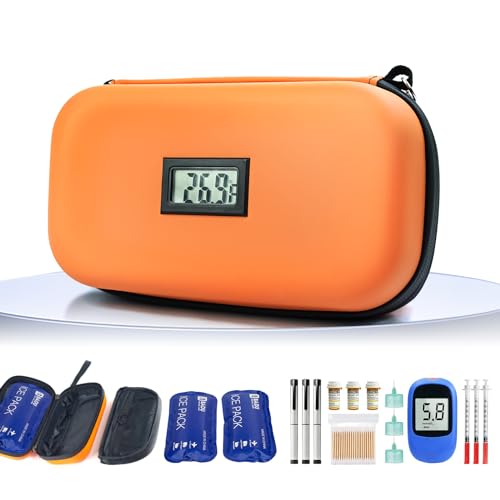 Gosemai TSA Approved Insulin Cooler Travel Case Medication Cooler for Travel with Temperature Display Diabetic Medication Organizer Medical Travel Cooler Bag with 2 Ice Pack - color: Orange