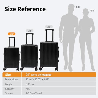 VentureVault Carry On Luggage 22x14x9 Airline Approved, Zipperless Luggage Carry On, Hard Shell Suitcases with TSA Lock, Lightweight Carry On Suitcases with Aluminum Frame (black, 20inch) - color: Black, size: 20inch