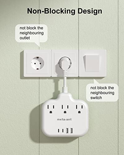European Travel Plug Adapter 3 inch, International Plug Adapter, US to Europe Plug Adapter with 3 Outlets 4 USB Ports(2 USB C), Type E F Power Adapter to EU Germany Spain France Portugal Iceland - style: Type E/F-Germany France