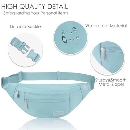 MAXTOP Large Crossbody Fanny Pack with 4-Zipper Pockets,Gifts for Enjoy Sports Festival Workout Traveling Running Casual Hands-Free Wallets Waist Pack Phone Bag Carrying All Phones - color: Dusty Blue, style: Large Fanny Pack(4 Zipper Pockets)