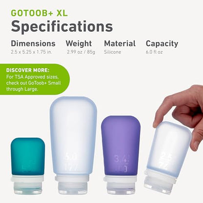 humangear GoToob+ (XL) | Refillable Silicone Travel Bottle | Locking Lid | Food-Safe Material | Clear, XL (6 fl.oz.; 177ml) - color: Clear, size: 6 Ounces