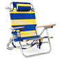Backpack Beach Chairs for Adults Capacity 300 LBS Low 5 Position Beach Chair with Pouch Straps Folding Lightweight Reclining Aluminum Wide Lay Flat Single - color: 10in Wood Yellow Blue Stripes 1 Pack