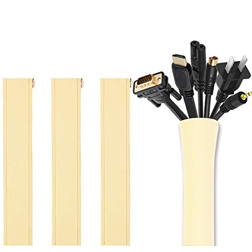 JOTO 4 Pack Cable Management Sleeve, 19-20 Inches Cord Organizer System with Zipper for TV Computer Office Home Entertainment, Flexible Cable Sleeve Wrap Cover Wire Hider System -Beige - color: Beige, size: 4 Pack, 20 Inch