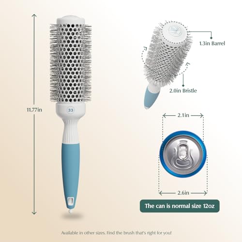 Professional Round Brush for Blow Drying - Small Ceramic Ionic Thermal Barrel Brush for Sleek, Precise Heat Styling and Salon Blowout - Lightweight Round Hair Brush (Barrel 1.3 inch, Bristle 2 Inch) - size: 1.3 Inch