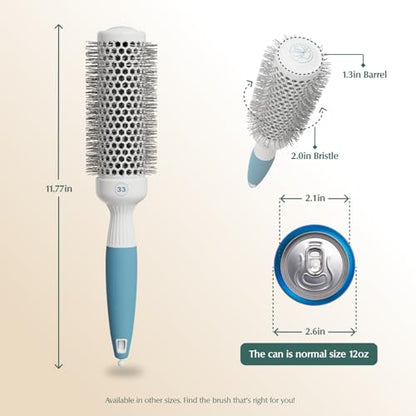 Professional Round Brush for Blow Drying - Small Ceramic Ionic Thermal Barrel Brush for Sleek, Precise Heat Styling and Salon Blowout - Lightweight Round Hair Brush (Barrel 1.3 inch, Bristle 2 Inch) - size: 1.3 Inch
