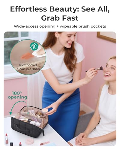 BAGSMART Puffy Open Flat Travel Makeup Bag Toiletry Bag for Women, Burgundy Purple - color: 15-Burgundy Purple