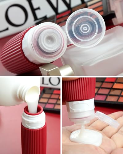 Mrsdry Travel Bottles for Toiletries 8 Pack, TSA Approved 3 oz Travel Containers, Clear Bag, Leak Proof Silicone Squeezable Jars - color: Dark Red, size: Bottle 3oz Jars 1oz