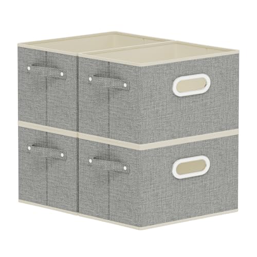 Fabric Open Storage Bins with Metal Handles, Collapsible Organizer Baskets, Foldable Cube Boxes for Shelves, Closet, Living Room, 10.2x7.9x6.7in, Grey, 4 Pack - color: Grey, size: 10.2x7.9x6.7 in(4 Pack)
