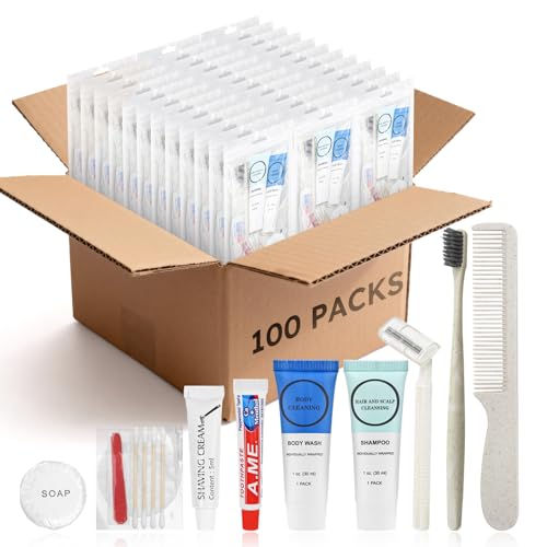 Toiletry Kits Homeless Personal Hygiene Care Package Kits Supplies In Bulk, Disposable Travel Size Essential Women Men Toiletries Set for Hotel,Charity,Camping,Travel (7.1 Inch, 100, Count) - size: 100 Pack
