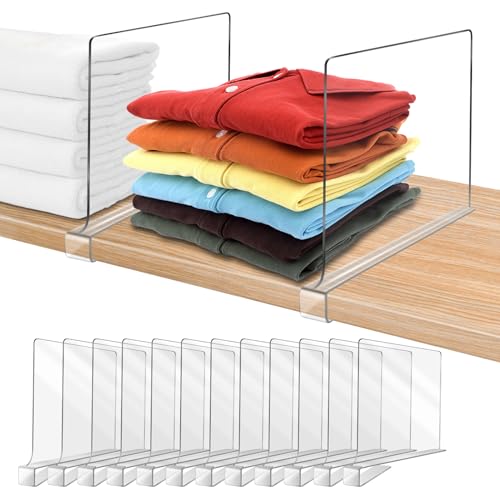 Acrylic Shelf Dividers, Clear Shelf Divider for Closet Organization 12PCS Closet Shelf Divider Closet Dividers for Shelves Shelf Organizer for Closet Shelf Organizer for Wood Closet Cabinets Separator - color: Clear, size: 12Pack