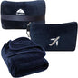 BlueHills Premium Soft Travel Blanket Pillow in Mini Soft Case Plush Airplane Blanket Compact Pack with Luggage Belt and Backpack Clip Long Flights Essentials Navy Blue M04 - color: Navy-m04