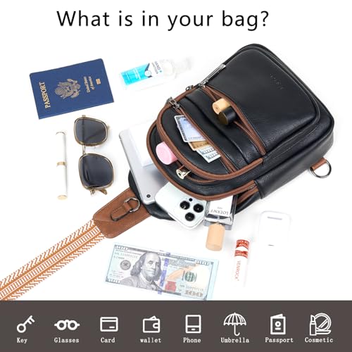 Leresas Sling Bag for Women Crossbody Fanny Cross Body Handbag Sling Purse Vegan Leather Trendy Gifts Travel Shoulder Bag Anti Theft Brown/Black - color: Brown/Black