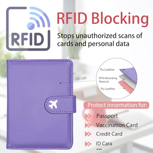 Passport Holder, Travel Wallet Cover with Pen Loop | Cute RFID Blocking Leather Case with Magnetic Closure for Travel Essentials-Purple - color: U-Purple