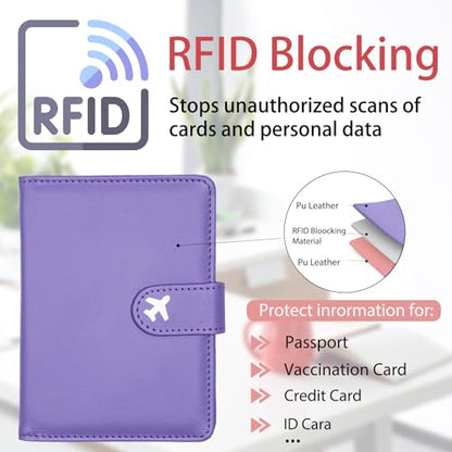 Passport Holder, Travel Wallet Cover with Pen Loop | Cute RFID Blocking Leather Case with Magnetic Closure for Travel Essentials-Purple - color: U-Purple