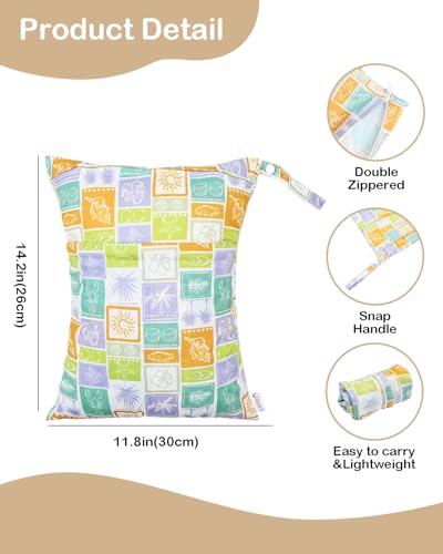 ALVA ALVABABY 2pcs Cloth Diaper Wet Dry Bags Waterproof Reusable with Two Zippered Pockets Travel Beach Pool Daycare Soiled Baby Items Yoga Gym Bag for Swimsuits or Wet Clothes 2LM21 - color: Colorful checkered shells and coconut trees