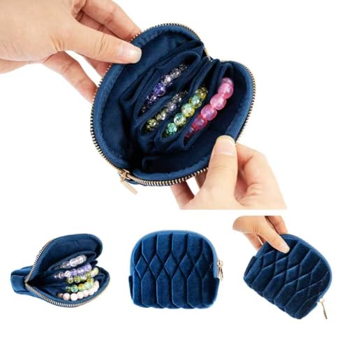 2026 New Travel Jewelry Case, Small Travel Jewelry Bag with Zipper, 5-Layer velvet Travel Jewelry Pouch for Bracelet Rings Earring, chain,pendants,Bracelet(Navy Blue) - color: Navy blue