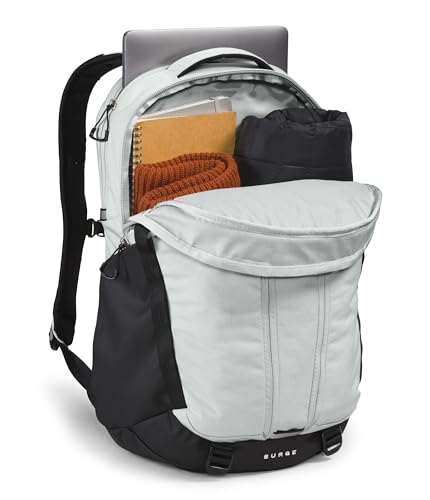 THE NORTH FACE Surge Commuter Laptop Backpack | Daypack With Water Repellent Finish, 16" Laptop Sleeve, Reflective Details - color: Tin Grey Dark Heather/Tnf Black-npf, size: One Size