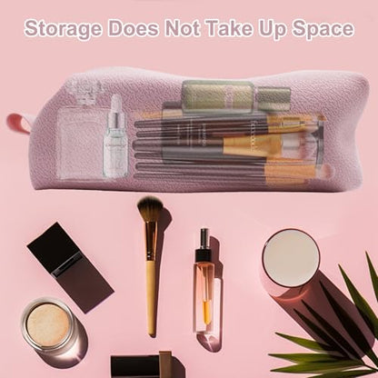 Portable Silicone Makeup Bag, Large Waterproof Makeup Brush Bag,Bathroom Travel Bag,Upgraded Leakproof Zipper Makeup Box,Suitable for Mens Womens(Pink)