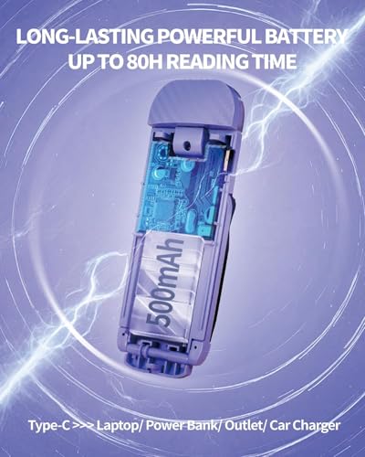 HEMONNKAM Book Reading Light, Rechargeable Clip on Booklight, Eye Caring 3 Color Temperatures & 5 Brightness Levels, Night Use for Bed, Long Lasting, Reading at Night in Bed, Romantic Purple - color: Romantic Purple