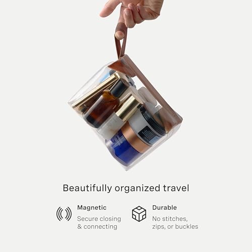 Cadence Parcel - Clear Kit with Magnetic Closure - Durable and Leak-Resistant Travel Toiletry Kit - Large Chestnut Parcel - color: Chestnut, size: Large