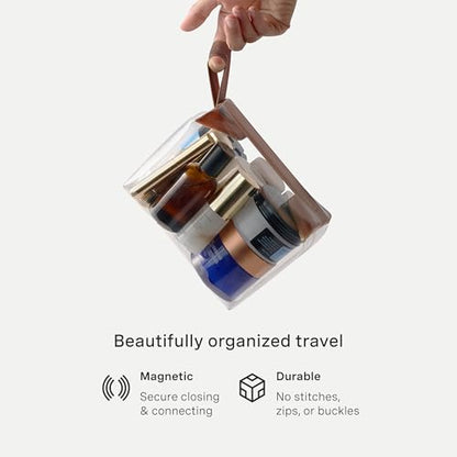 Cadence Parcel - Clear Kit with Magnetic Closure - Durable and Leak-Resistant Travel Toiletry Kit - Large Chestnut Parcel - color: Chestnut, size: Large