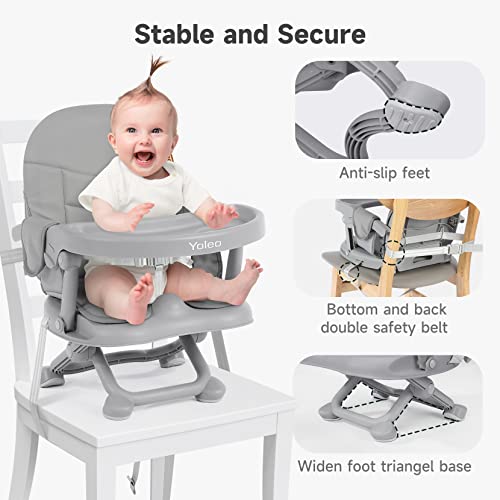 YOLEO Baby High Chair Booster Seat for Dining Table, Foldable High Chairs with Adjustable Heights, Travel Booster Seat with Removable Tray - color: Grey, size: With Cushion