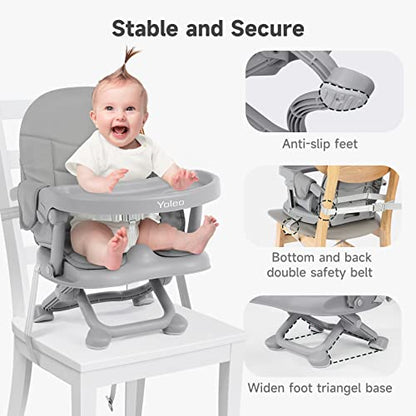 YOLEO Baby High Chair Booster Seat for Dining Table, Foldable High Chairs with Adjustable Heights, Travel Booster Seat with Removable Tray - color: Grey, size: With Cushion