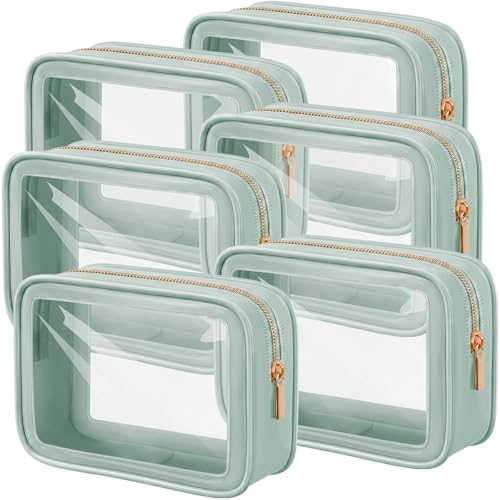 Hsei 6 Pcs Clear Makeup Bags TSA Approved Travel Toiletry Bags with Zipper Clear Cosmetic Organizer Set Diaper Bag Organizer Car Storage Pouch Gift for Women Mothers Day (Green) - color: Green