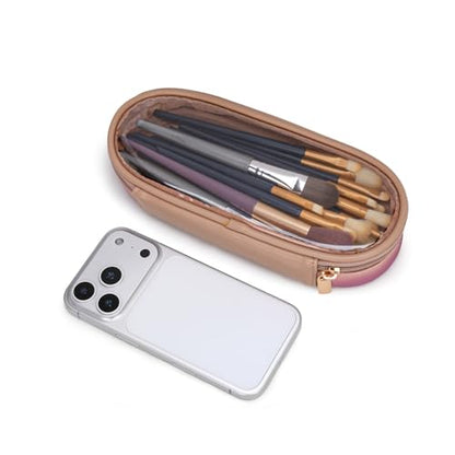 Montana West X Wrangler Travel Makeup Bag 2pcs Set Large Cosmetic Bag with Makeup Brush Holder Portable Make Up Organizer Cute Toiletry Bag with Divider and Handle for Women Gradient - color: Purple