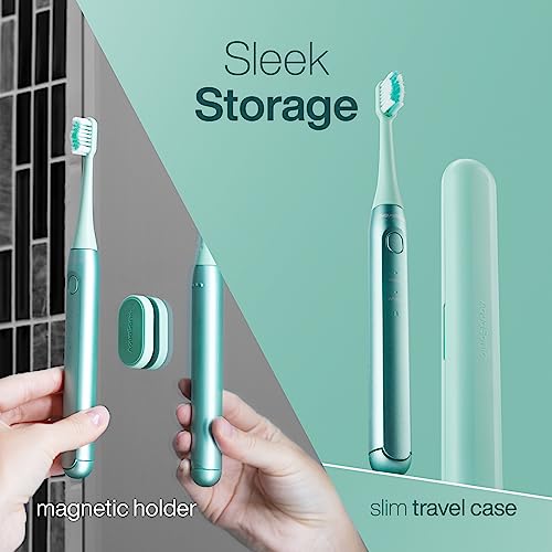 Aquasonic Icon ADA-Accepted Rechargeable Toothbrush | Magnetic Holder & Slim Travel Case | 2 Brushing Modes & Smart Timers | Gentle Micro-Vibrations (Mint) - color: Mint
