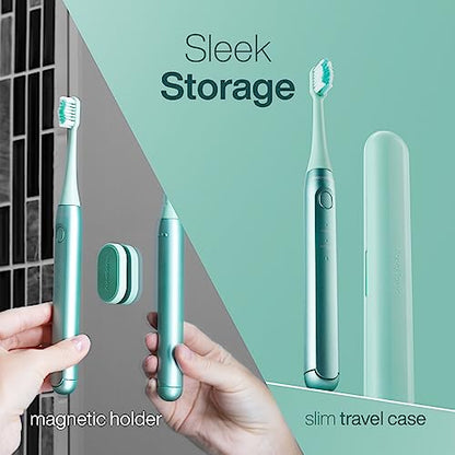 Aquasonic Icon ADA-Accepted Rechargeable Toothbrush | Magnetic Holder & Slim Travel Case | 2 Brushing Modes & Smart Timers | Gentle Micro-Vibrations (Mint) - color: Mint