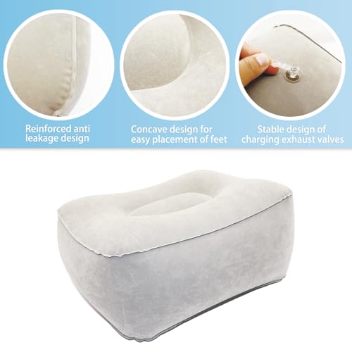 Inflatable Foot Rest, Carseat Inflatable Foot Rest Pillow, Airplanes Inflatable Foot Rest Cars, Travel Footrest Pillow for Home Office,Trains (Grey 2 Count), 14.5" L×11.8" W×7.9”H