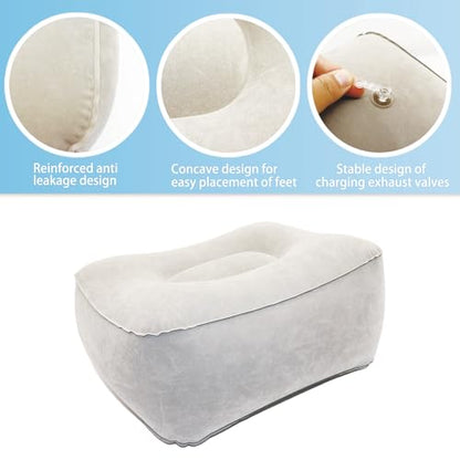 Inflatable Foot Rest, Carseat Inflatable Foot Rest Pillow, Airplanes Inflatable Foot Rest Cars, Travel Footrest Pillow for Home Office,Trains (Grey 2 Count), 14.5" L×11.8" W×7.9”H