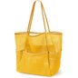 KPX Beach Bag with Mini Pocket, Summer Beach Tote Bags for Women Large Foldable Mesh Swimming Pool Travel Bags - Sandproof - color: Orange