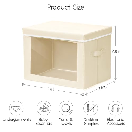 Homsorout Storage Bins with Lids - Small Fabric Organizers with Window, Collapsible Storage Bins for Clothes, Decorative Closet Organizers for Towels, Tshirt, 4 Pack, Beige - color: Beige, size: S(4-Pack)