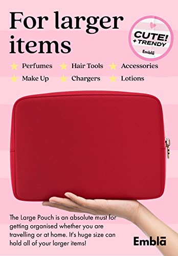 Embla Large Makeup Bag and Waterproof Nylon Travel Toiletry Bag, Large Capacity Cosmetic Zipper Pouch, Red - color: Ruby, size: Large