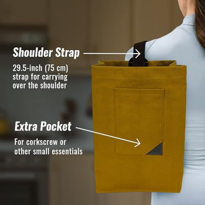 Under NY Sky Wine Tote Bag, Portable Canvas Carrier w/Shoulder Strap, Lightweight, Wine Gift for Travel & Picnic - Double Bottle - Mustard (Wine Bag 2 Slots Mustard) - color: Wine Bag 2 Slots Mustard