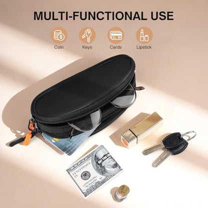 Marvolia Double Glasses Case Large Soft Eyeglass Case for Women Men Portable Zipper Sunglasses Pouch with Keychain Clip - color: Black