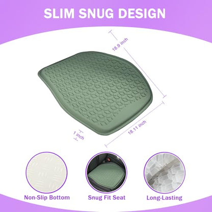Thin Gel Seat Cushion for Car Seat, Office Chair, Wheelchair, Golf Cart - Non-Slip Car Seat Cushions with 0.7 Inch Gel - Sciatica & Coccyx Pain Relief (Fabric, Green) - color: Green