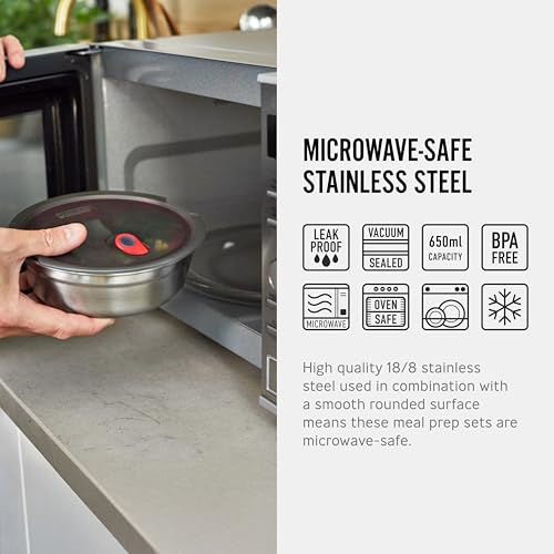 BLACK + BLUM Lunch Bowl - Reusable Meal Prep Containers for Picnic & Camping - Microwavable Stainless Steel Lunch & Dinner Food Storage Box with Leak Proof Lid - Dishwasher & Oven Safe - 650ml - size: Small Bowl (650ml)