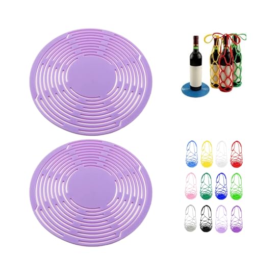 Multi-Use Silicone Storage Bag & Organizer,Multifunctional Mesh Coaster,Silicone Wine Carrier,Reusable, Foldable, Portable Coaster for Wine Bottles,Cups, Hot Dishes,and Beverages(2pcs Light Purple) - color: 2pcs-k