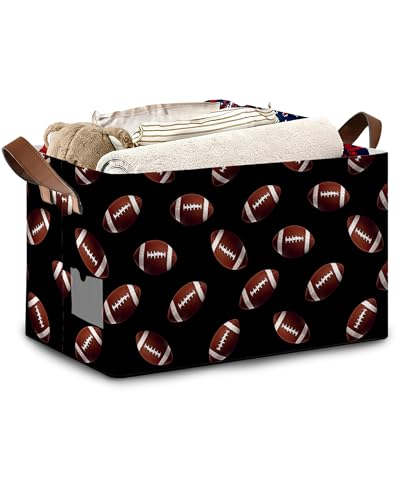 American Football Collapsible Storage Box,Organizer Bin with Handles for Room Decoration,Bins Book Basket Box 17x11.5x10Inch - color: American Football