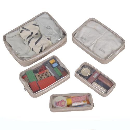 Remobia Hicol TSA Approved 5-Piece Diaper Bag Organizer Pouch Set Clear Waterproof TPU Kids Toiletry Storage Set Travel Packing Clutch Cube Bags for Baby Nursing (Pearl Grey) - color: Pearl Grey Leather