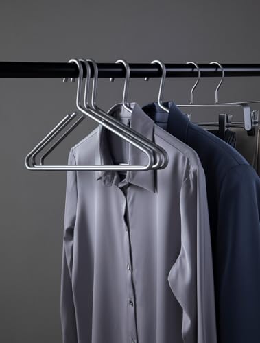 Premium Matte Titanium Gray Aluminum Coat Hangers 100 Piece Set, 16.5” Extra Smooth & Durable Metal Shirt Dress Hanger,Aluminum Alloy Hanger,Clothing Support,Clothing Hang - style: Gray Elegant Hanger（100）